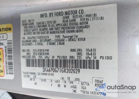 2016 Ford Fusion S z USA, uszkodzony, nr VIN 3FA6P0G71GR202029